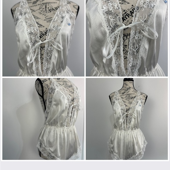 Vintage White Satin and Lace Teddy and Robe Set - Picture 3 of 10